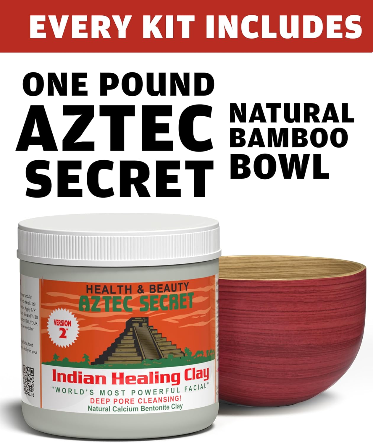 Aztec Secret Essential Indian Clay Mask Kit by Etana – 100% Natural Calcium Bentonite for Deep Pore Cleansing - Facial, Hair & Body Detox Set With Accessories - Image 2
