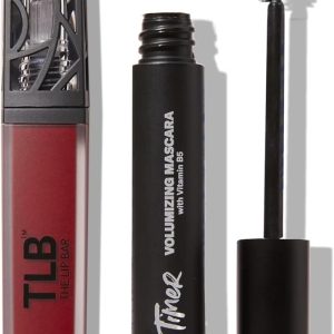 The Lip Bar Vegan Eye and Lip Kit, with Bawse Lady Long Lasting Liquid Matte Lipstick and Big Timer Volumizing Black Mascara, 2 pieces