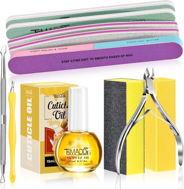 TsMADDTs Nail Buffers and Files, Nail Buffer Blocks, 2PCS Polishing Nail Buffers, Cuticle Nippers, Cuticle Pusher and Cuticle Oil
